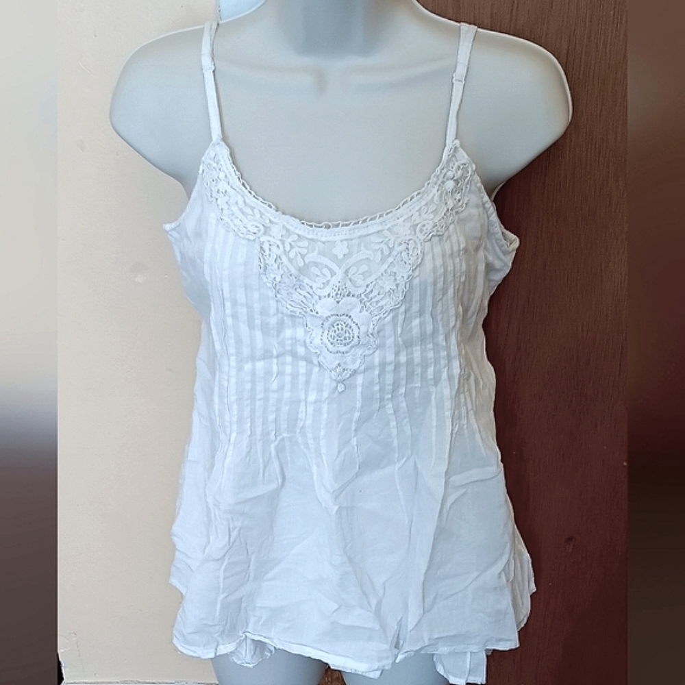 White Lace Trimmed Adjustable Tank Top
